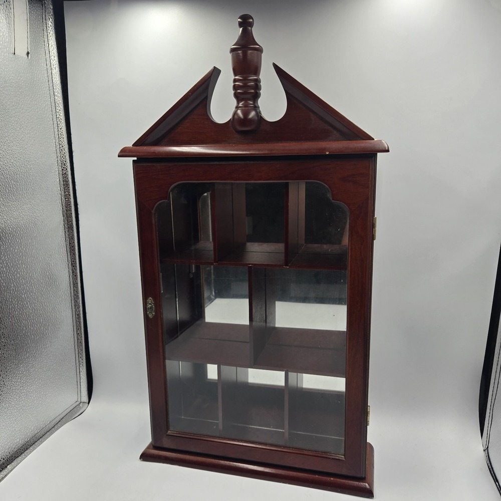 Vintage Wood Glass Door Wall Hanging Display Curio Cabinet  21x13.5 X4 Mirrored